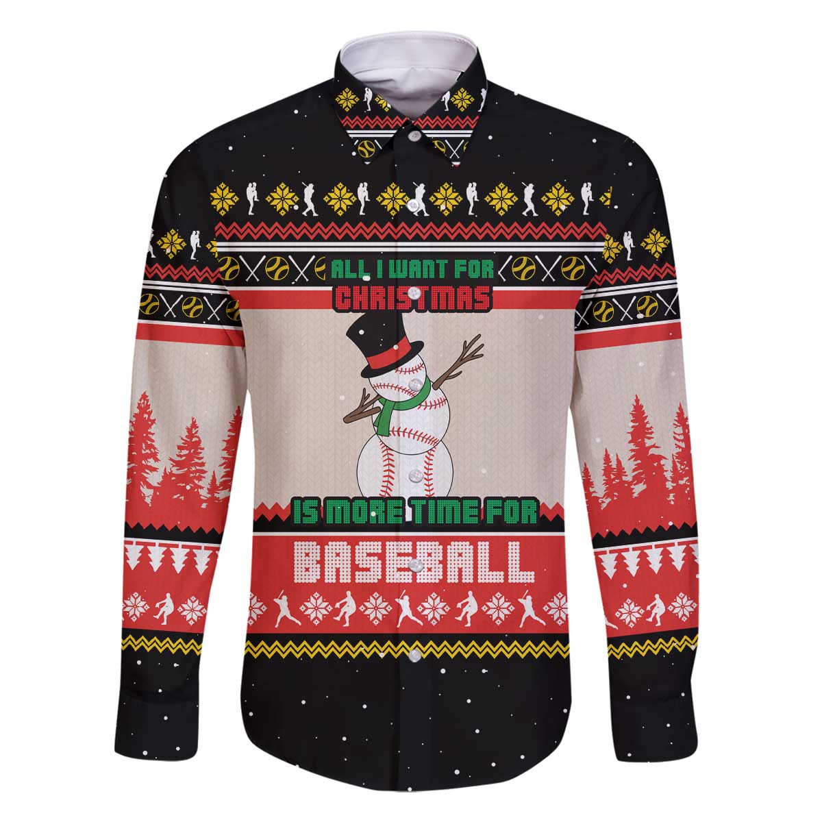 Is More Time for Baseball Design Family Matching Off The Shoulder Long Sleeve Dress and Hawaiian Shirt with Baseball Snowman All I Want for Christmas - Wonder Print Shop