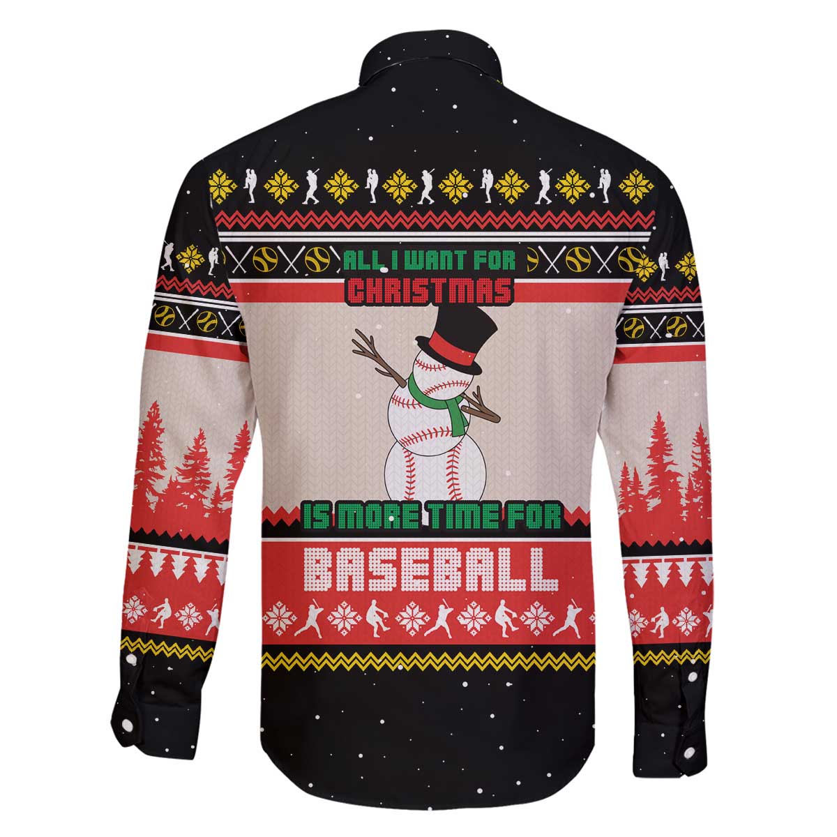 Is More Time for Baseball Design Family Matching Off The Shoulder Long Sleeve Dress and Hawaiian Shirt with Baseball Snowman All I Want for Christmas - Wonder Print Shop