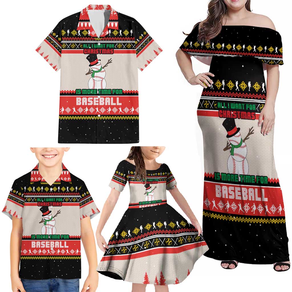 Is More Time for Baseball Design Family Matching Off Shoulder Maxi Dress and Hawaiian Shirt with Baseball Snowman All I Want for Christmas - Wonder Print Shop