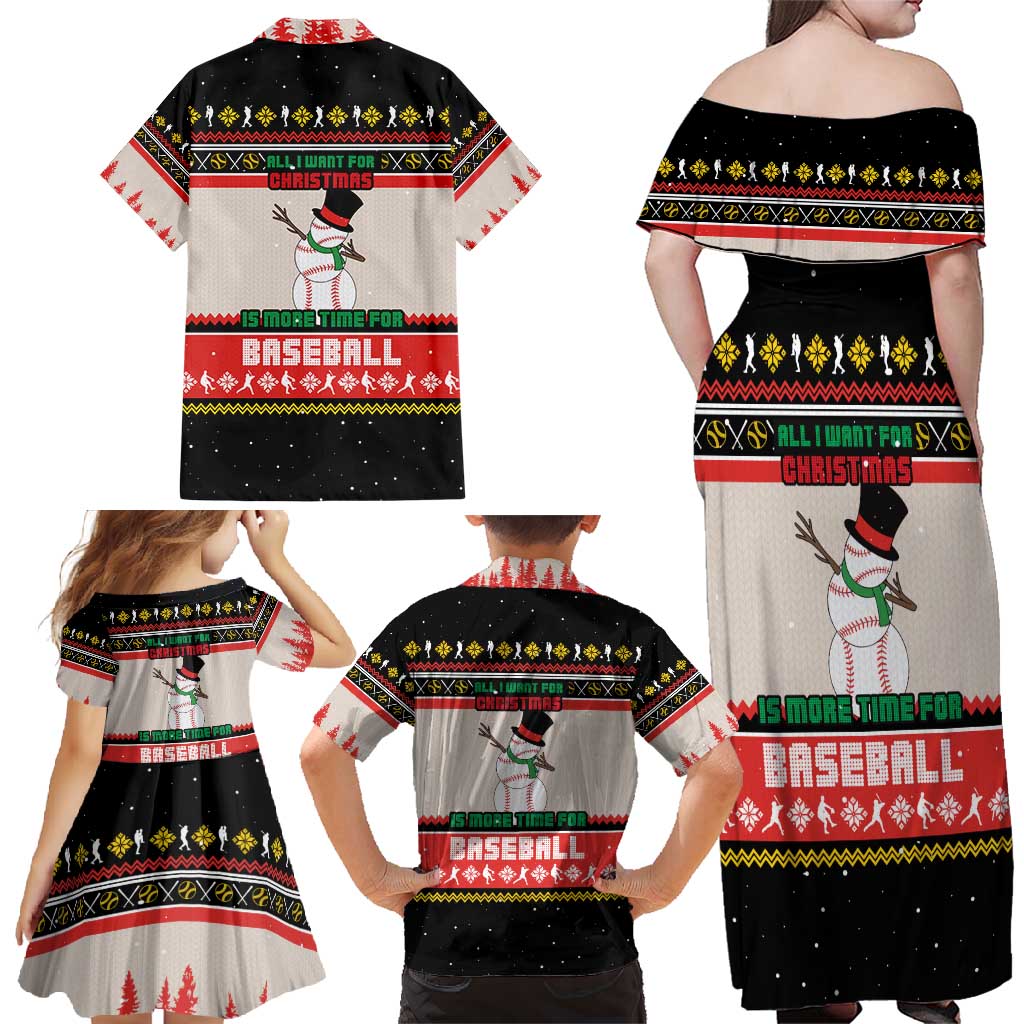 Is More Time for Baseball Design Family Matching Off Shoulder Maxi Dress and Hawaiian Shirt with Baseball Snowman All I Want for Christmas - Wonder Print Shop