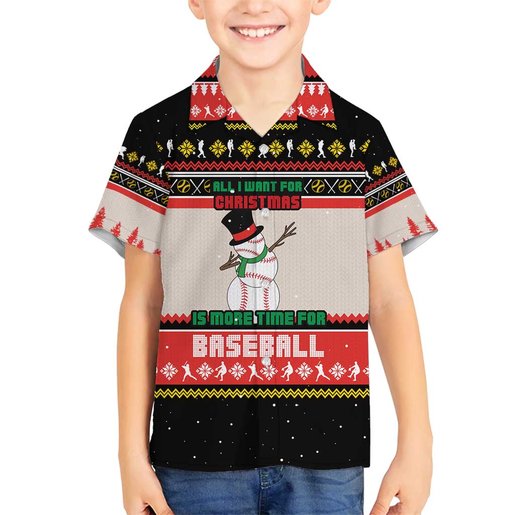 Is More Time for Baseball Design Family Matching Off Shoulder Maxi Dress and Hawaiian Shirt with Baseball Snowman All I Want for Christmas - Wonder Print Shop