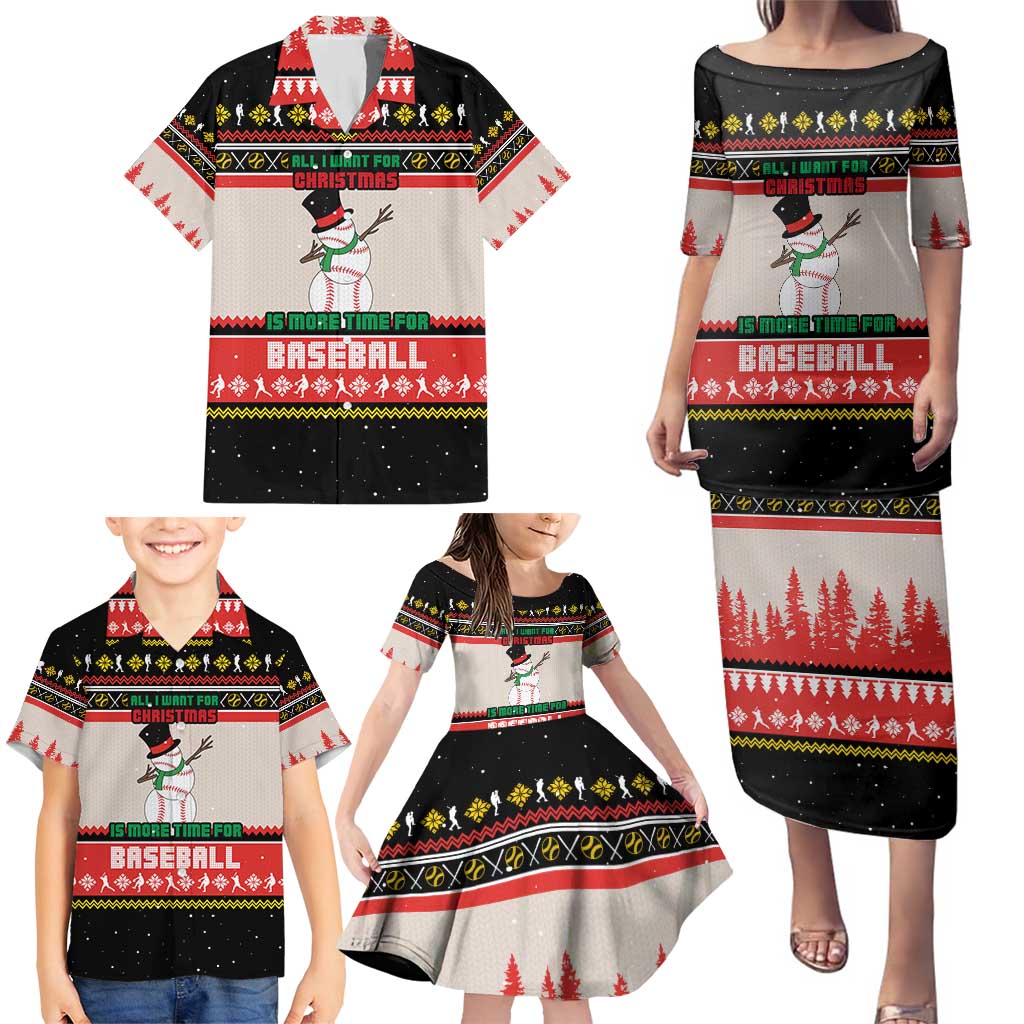 Is More Time for Baseball Design Family Matching Puletasi and Hawaiian Shirt with Baseball Snowman All I Want for Christmas - Wonder Print Shop