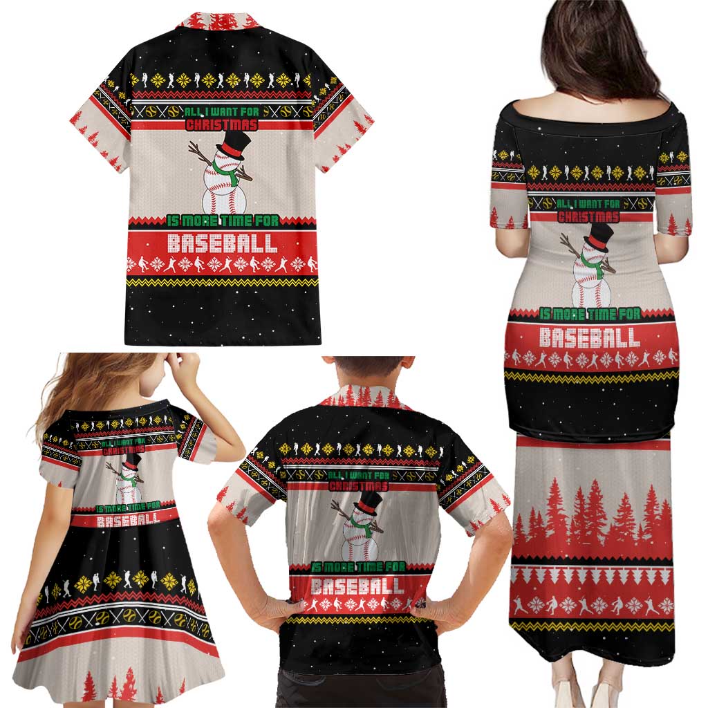 Is More Time for Baseball Design Family Matching Puletasi and Hawaiian Shirt with Baseball Snowman All I Want for Christmas - Wonder Print Shop