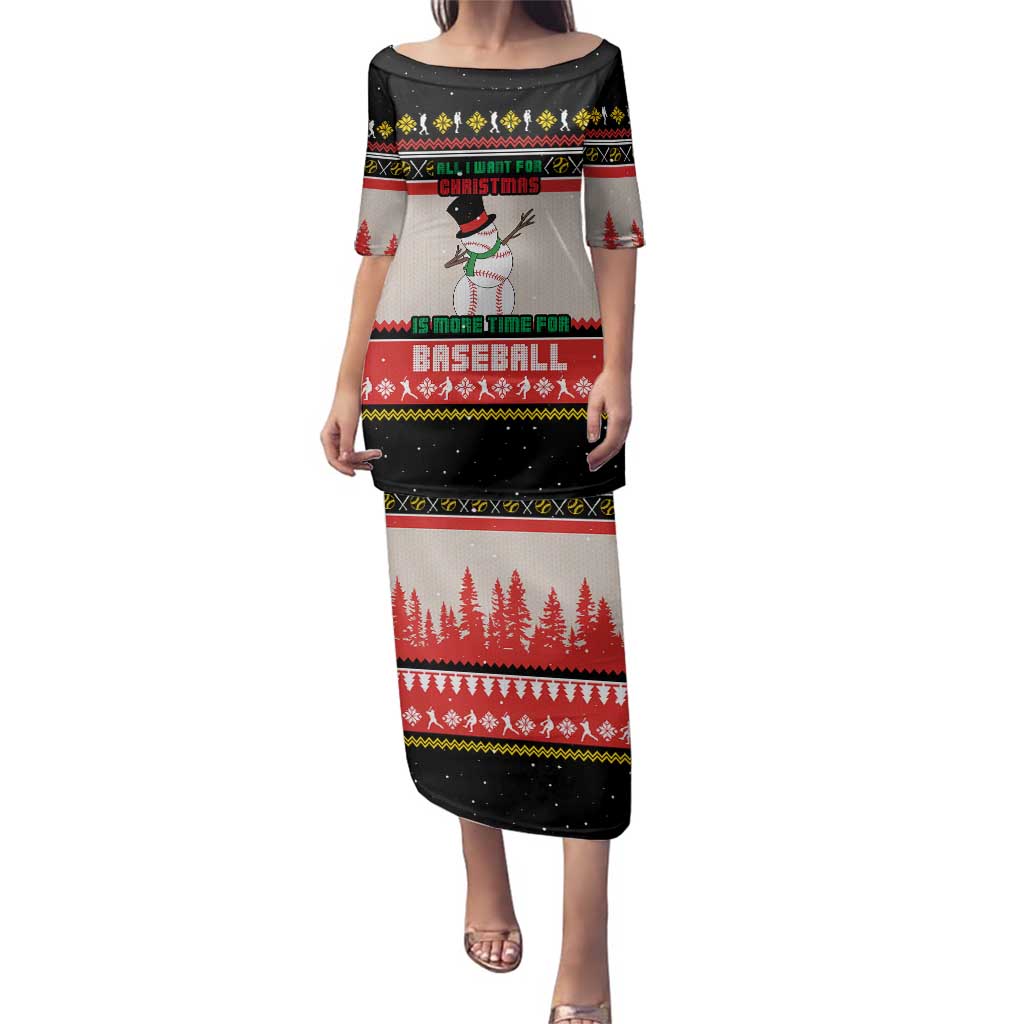 Is More Time for Baseball Design Family Matching Puletasi and Hawaiian Shirt with Baseball Snowman All I Want for Christmas - Wonder Print Shop