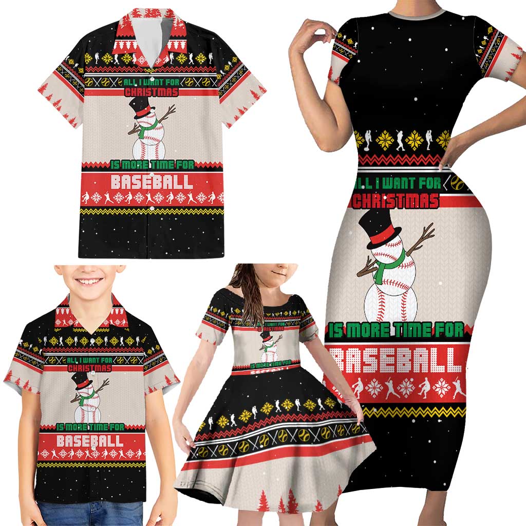 Is More Time for Baseball Design Family Matching Short Sleeve Bodycon Dress and Hawaiian Shirt with Baseball Snowman All I Want for Christmas - Wonder Print Shop