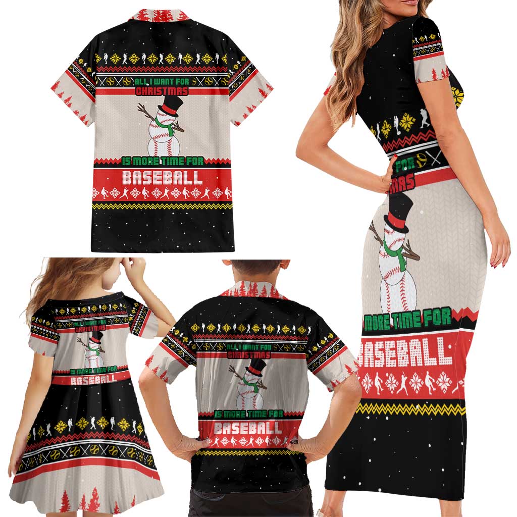 Is More Time for Baseball Design Family Matching Short Sleeve Bodycon Dress and Hawaiian Shirt with Baseball Snowman All I Want for Christmas - Wonder Print Shop