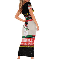Is More Time for Baseball Design Family Matching Short Sleeve Bodycon Dress and Hawaiian Shirt with Baseball Snowman All I Want for Christmas - Wonder Print Shop
