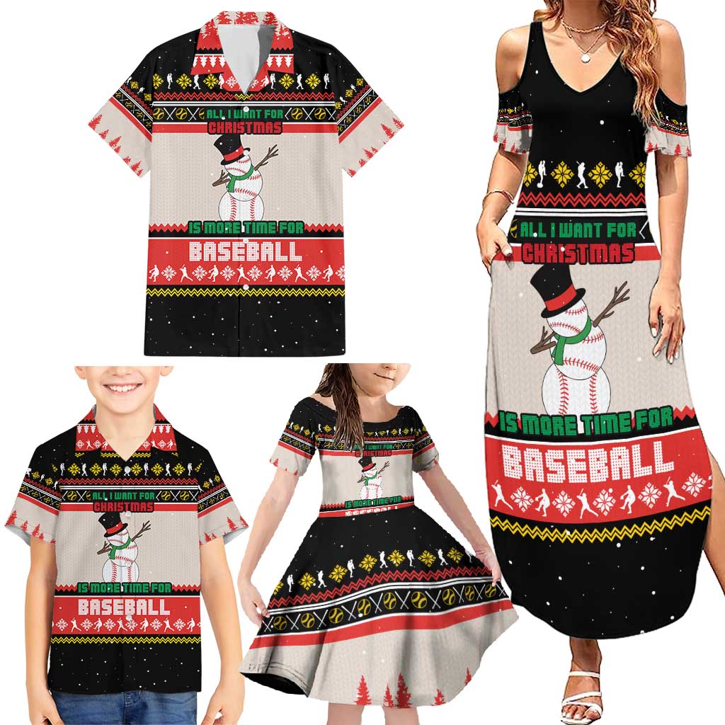 Is More Time for Baseball Design Family Matching Summer Maxi Dress and Hawaiian Shirt with Baseball Snowman All I Want for Christmas - Wonder Print Shop