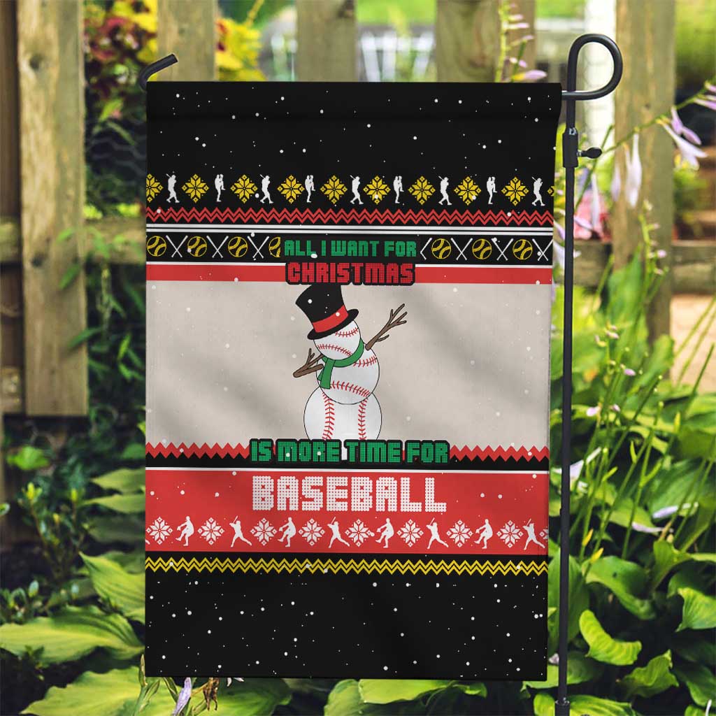 Is More Time for Baseball Design Garden Flag with Baseball Snowman All I Want for Christmas - Wonder Print Shop