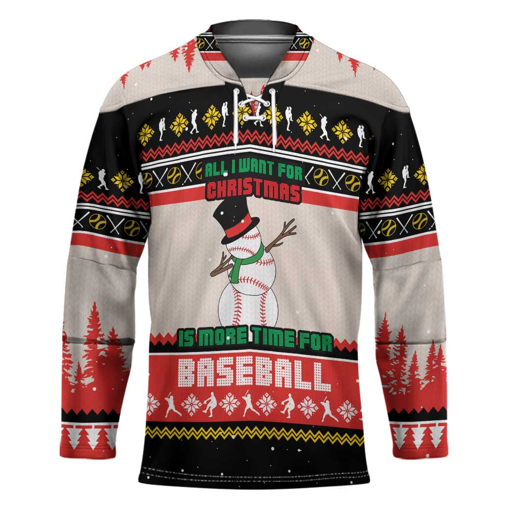 Is More Time for Baseball Design Hockey Jersey with Baseball Snowman All I Want for Christmas - Wonder Print Shop