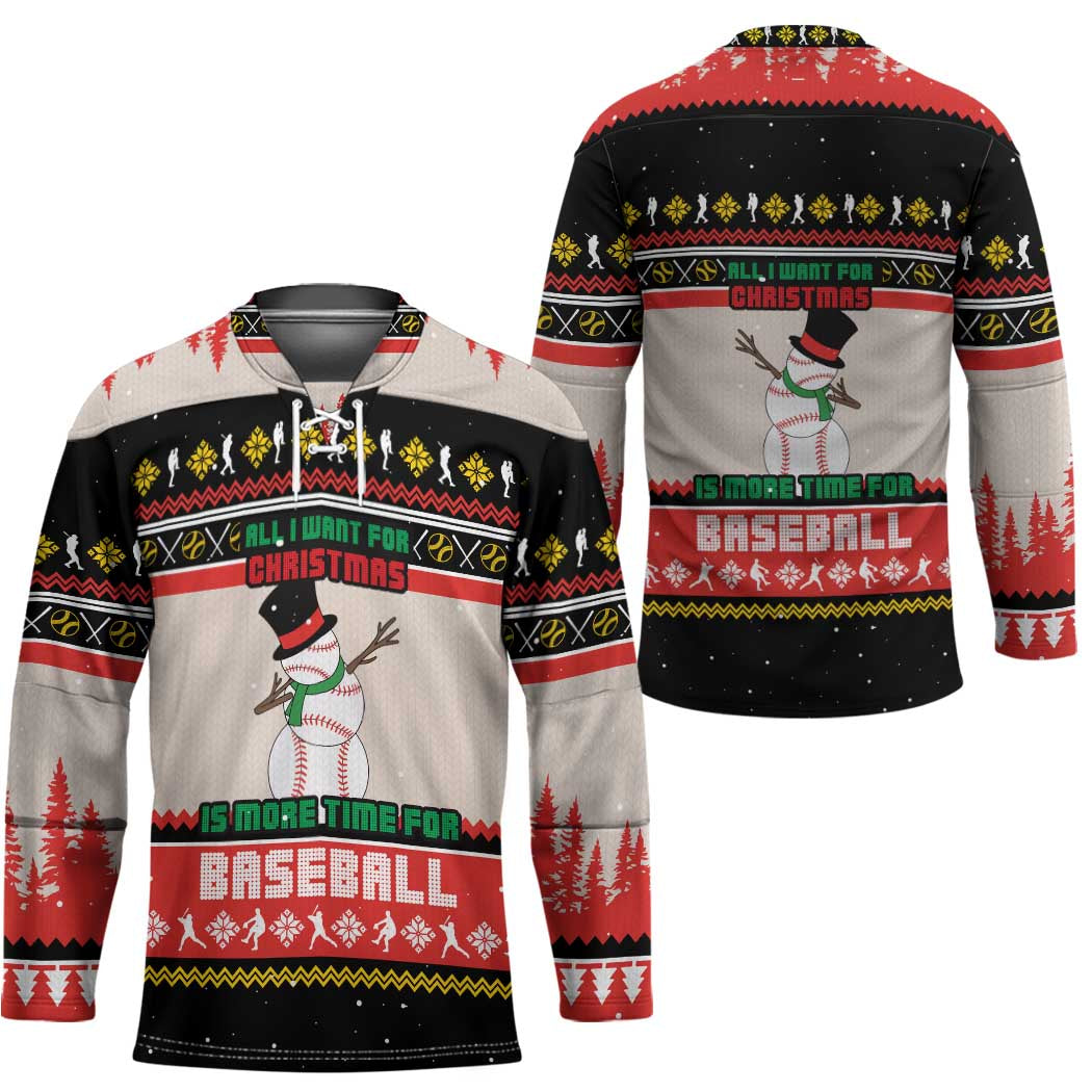 Is More Time for Baseball Design Hockey Jersey with Baseball Snowman All I Want for Christmas - Wonder Print Shop