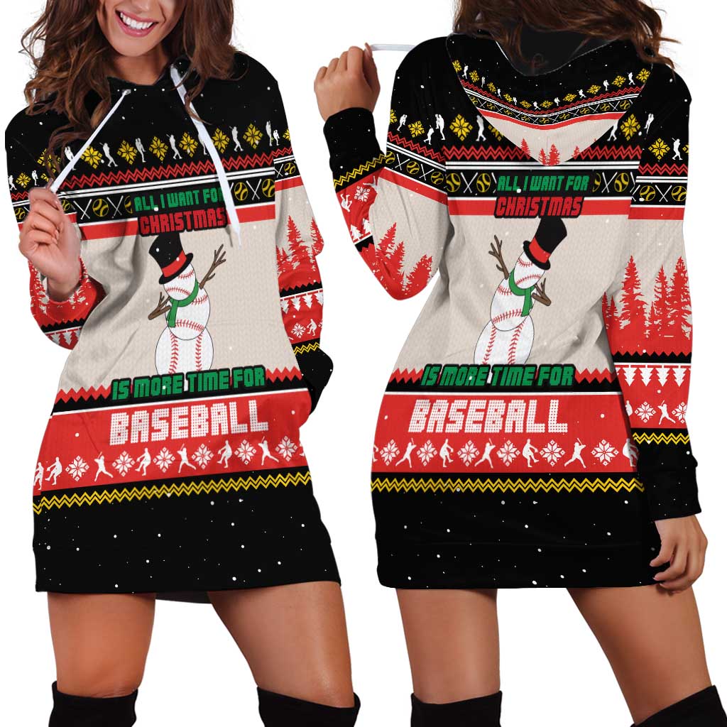 Is More Time for Baseball Design Hoodie Dress with Baseball Snowman All I Want for Christmas - Wonder Print Shop