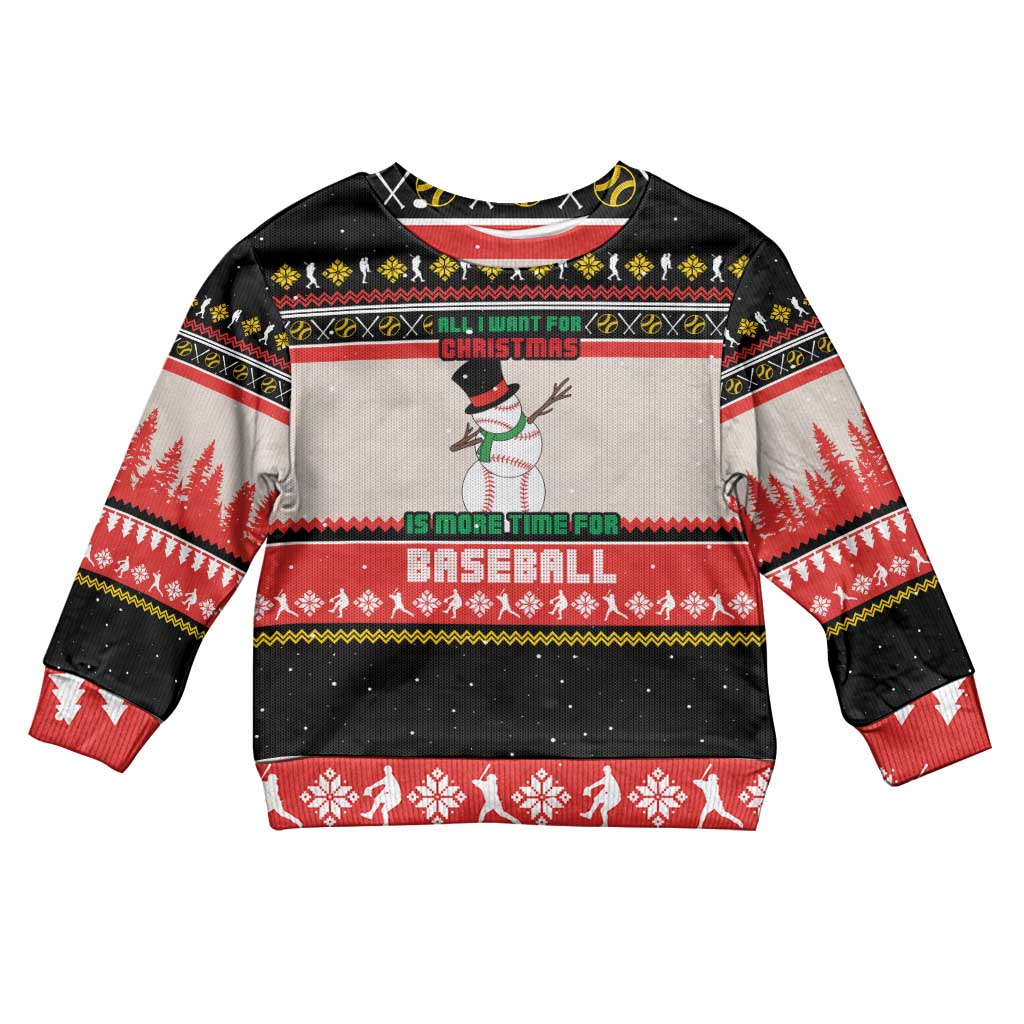 Is More Time for Baseball Design Kid Ugly Christmas Sweater with Baseball Snowman All I Want for Christmas - Wonder Print Shop