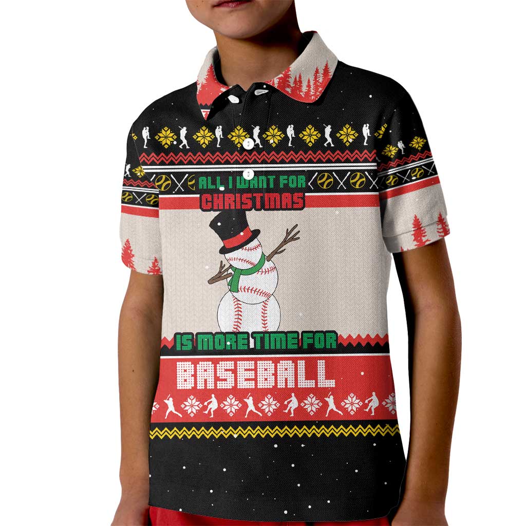 Is More Time for Baseball Design Kid Polo Shirt with Baseball Snowman All I Want for Christmas - Wonder Print Shop
