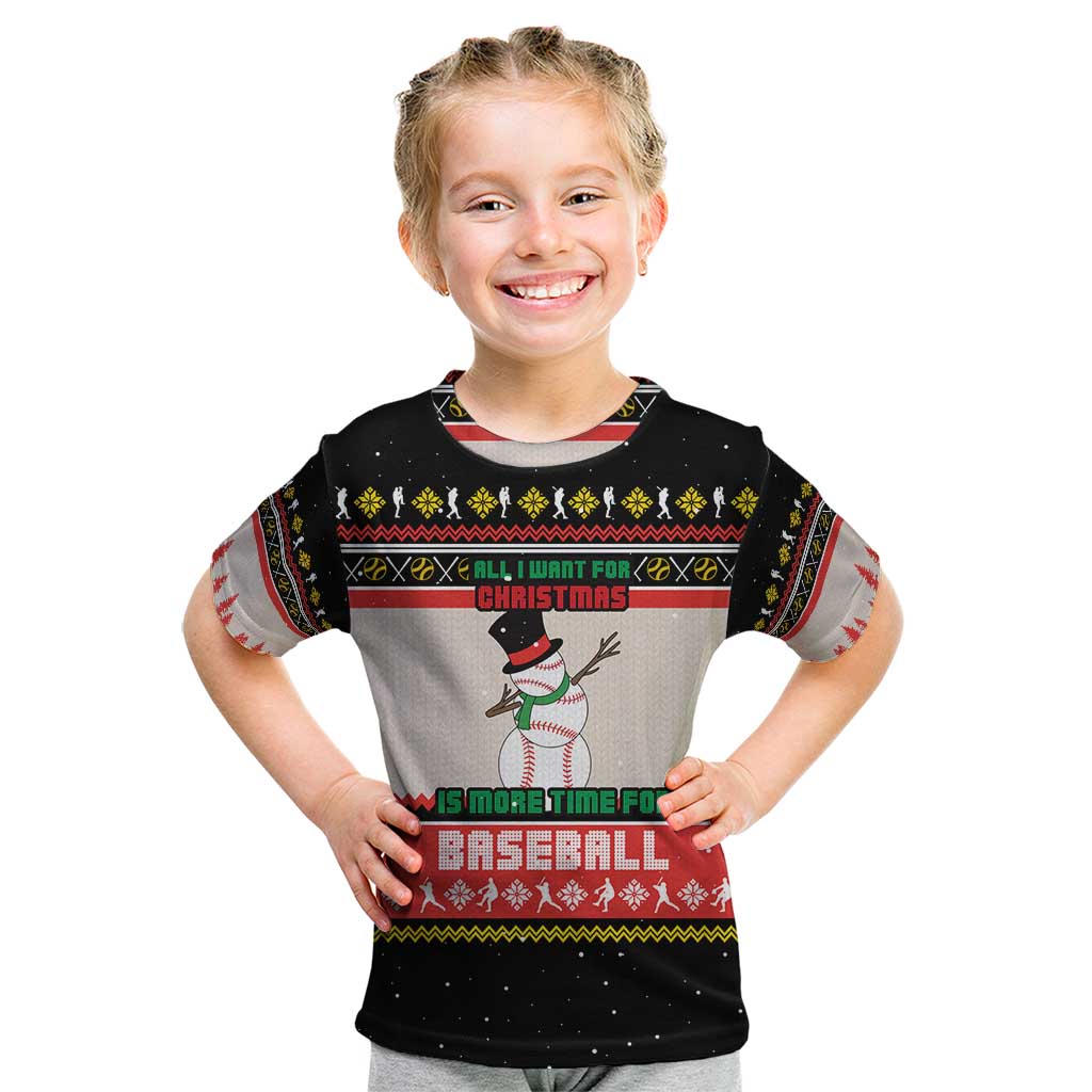 Is More Time for Baseball Design Kid T Shirt with Baseball Snowman All I Want for Christmas - Wonder Print Shop