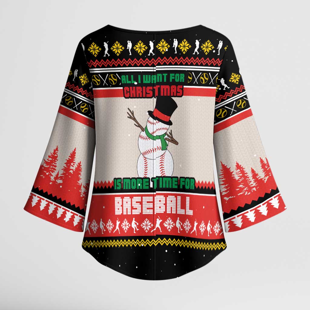 Is More Time for Baseball Design Kimono Sleeve Blouse with Baseball Snowman All I Want for Christmas - Wonder Print Shop