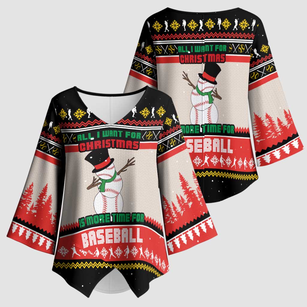 Is More Time for Baseball Design Kimono Sleeve Blouse with Baseball Snowman All I Want for Christmas - Wonder Print Shop