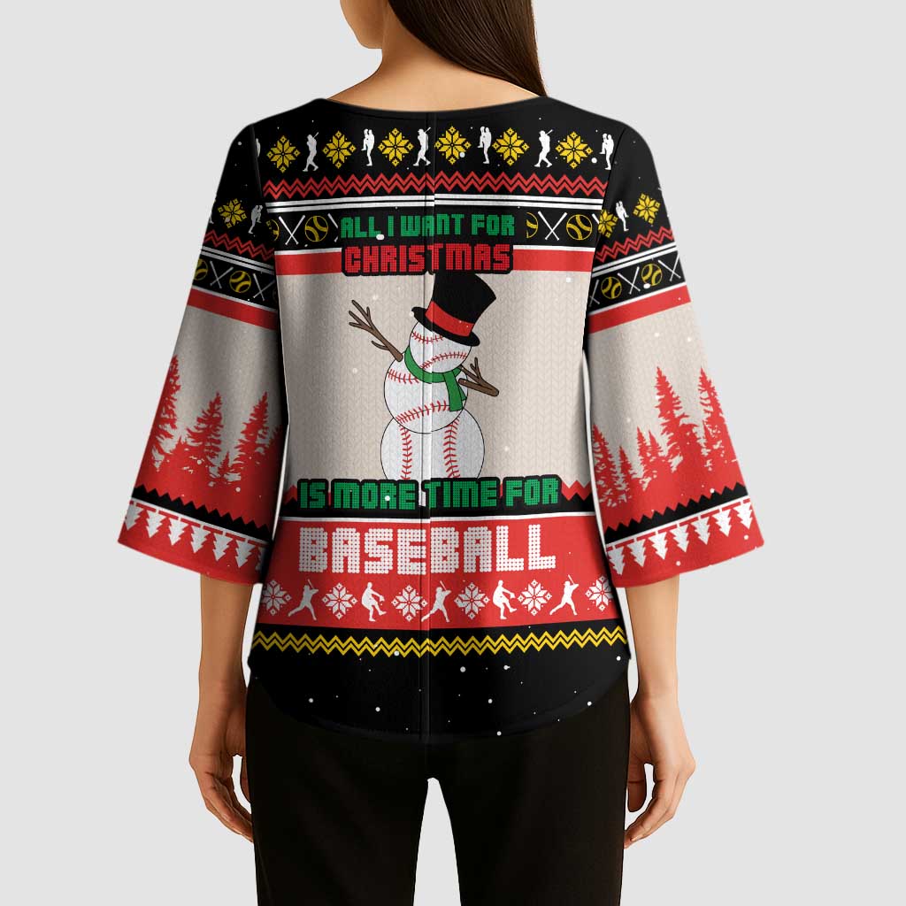 Is More Time for Baseball Design Kimono Sleeve Blouse with Baseball Snowman All I Want for Christmas - Wonder Print Shop