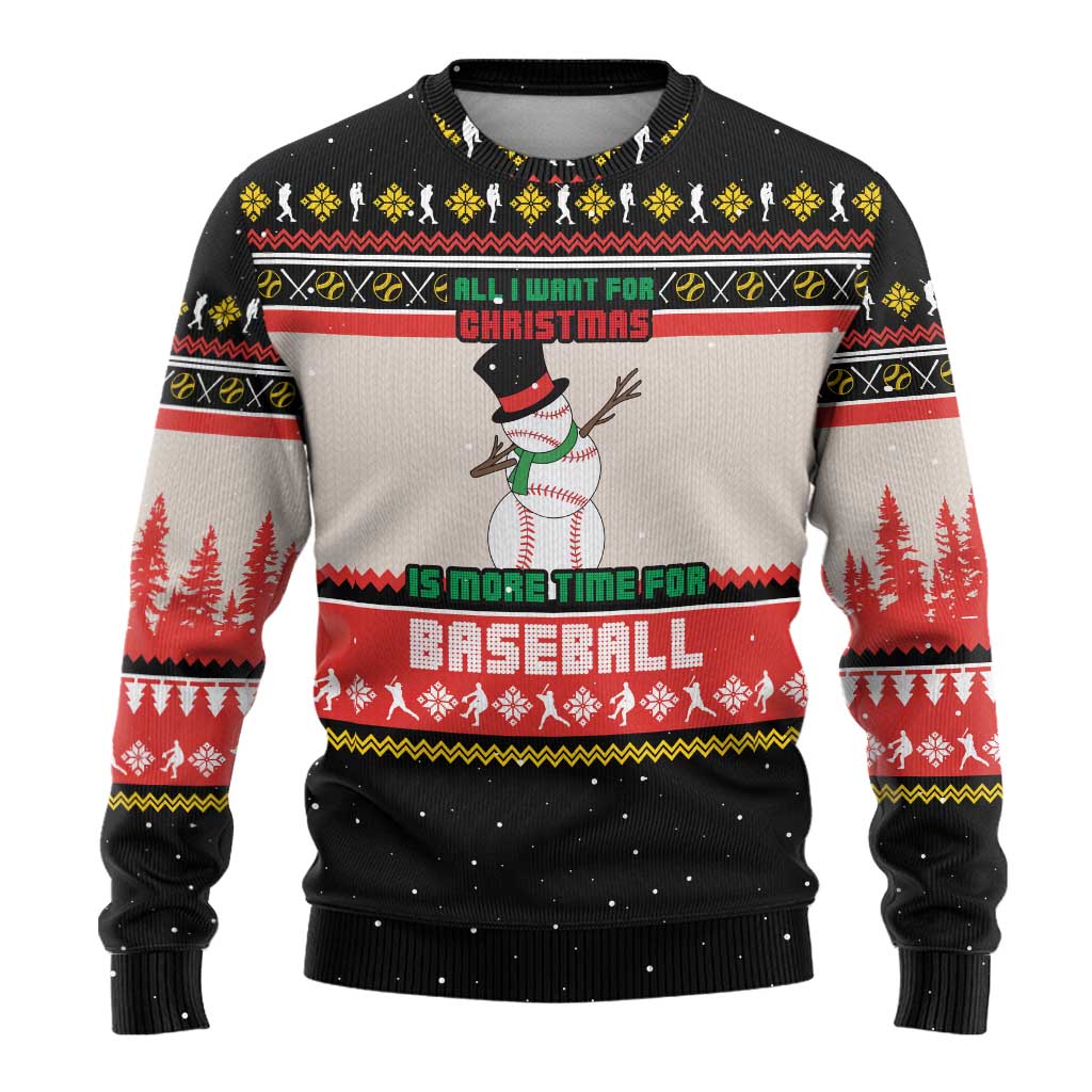 Is More Time for Baseball Design Ugly Christmas Sweater with Baseball Snowman All I Want for Christmas - Wonder Print Shop