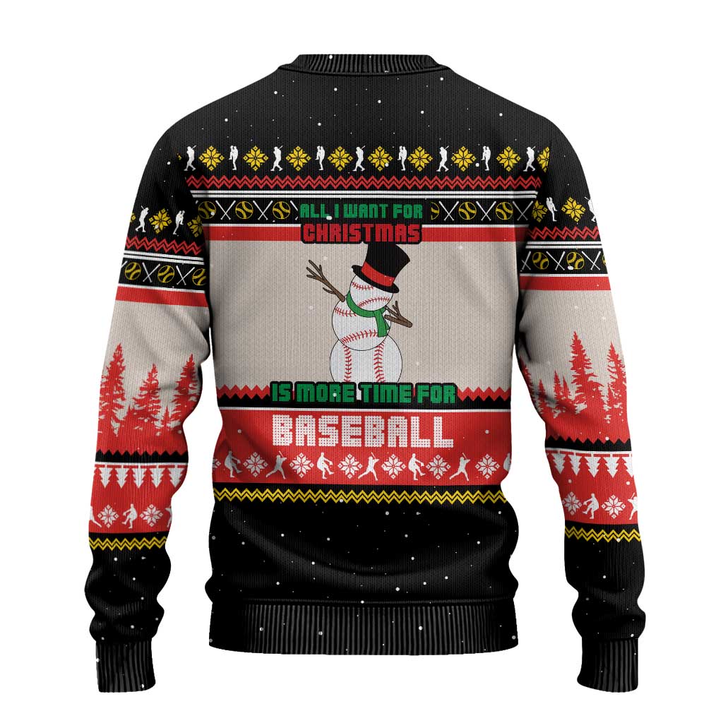 Is More Time for Baseball Design Ugly Christmas Sweater with Baseball Snowman All I Want for Christmas - Wonder Print Shop