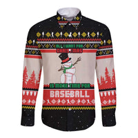 Is More Time for Baseball Design Long Sleeve Button Shirt with Baseball Snowman All I Want for Christmas - Wonder Print Shop