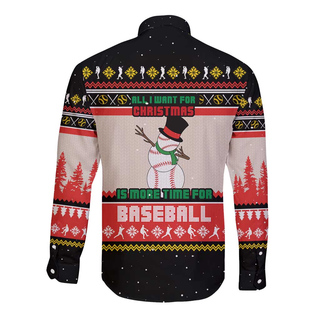 Is More Time for Baseball Design Long Sleeve Button Shirt with Baseball Snowman All I Want for Christmas - Wonder Print Shop