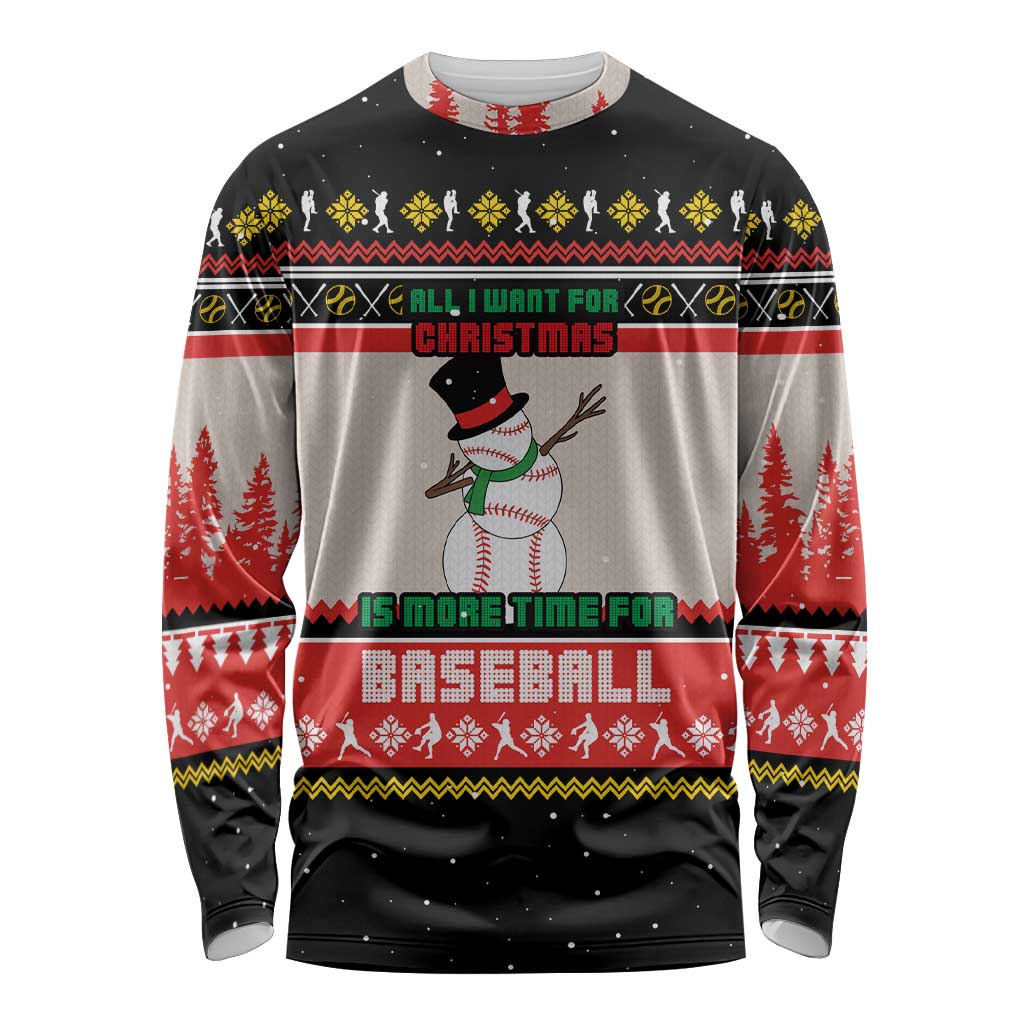Is More Time for Baseball Design Long Sleeve Shirt with Baseball Snowman All I Want for Christmas - Wonder Print Shop