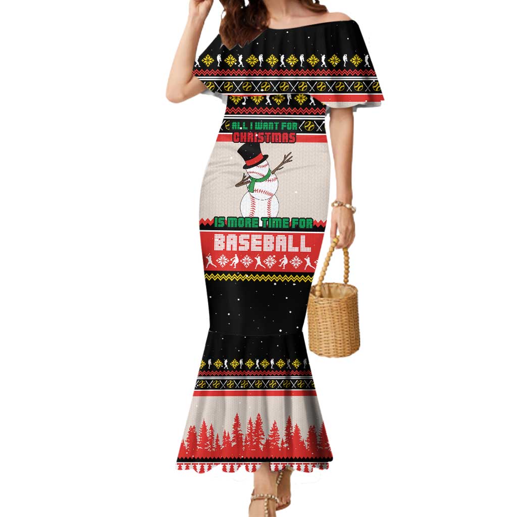 Is More Time for Baseball Design Mermaid Dress with Baseball Snowman All I Want for Christmas - Wonder Print Shop