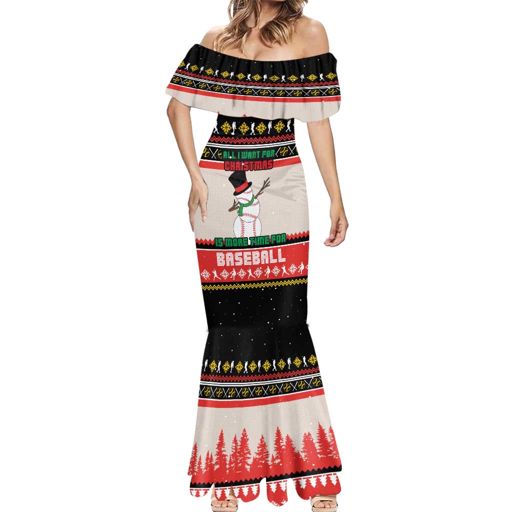 Is More Time for Baseball Design Mermaid Dress with Baseball Snowman All I Want for Christmas - Wonder Print Shop