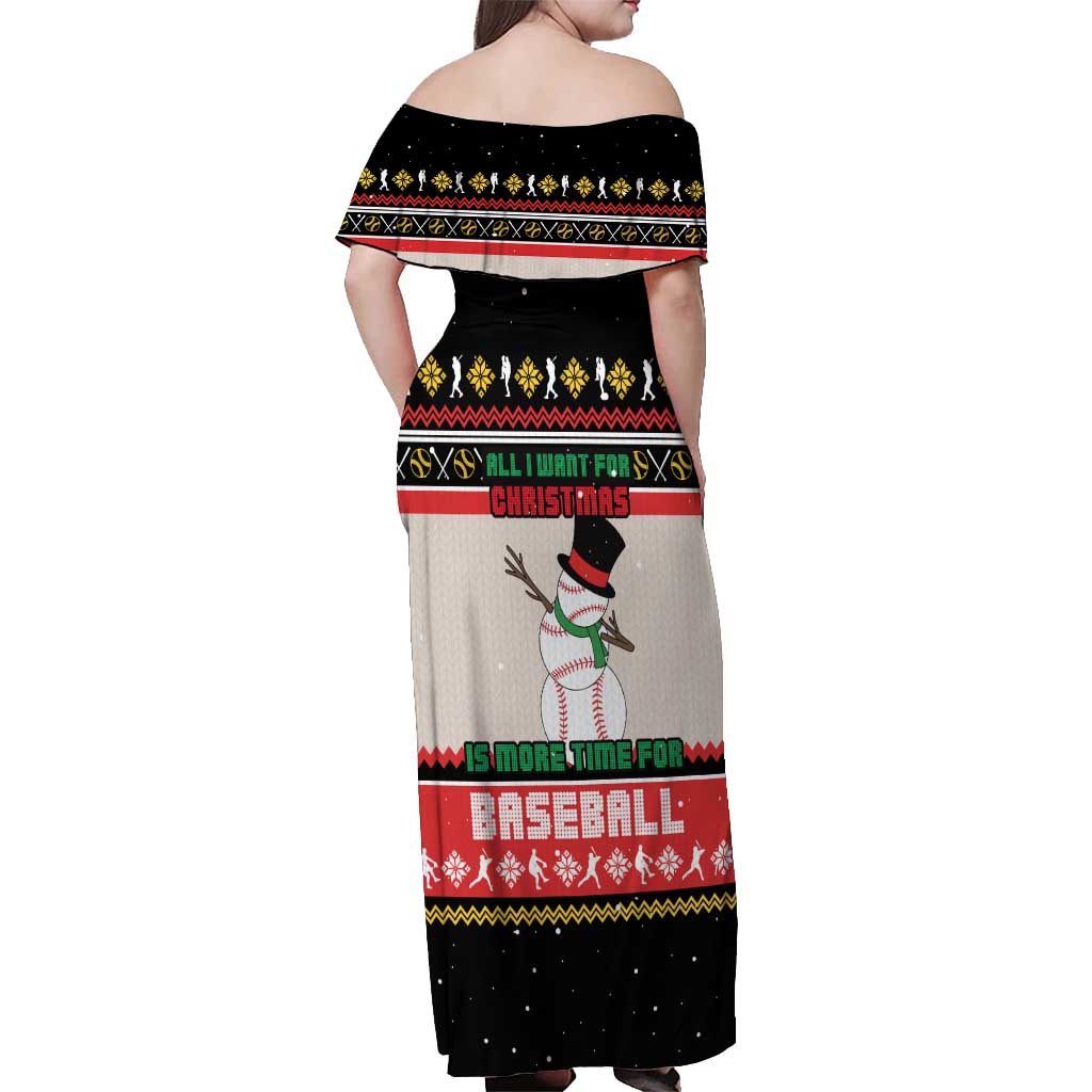 Is More Time for Baseball Design Off Shoulder Maxi Dress with Baseball Snowman All I Want for Christmas - Wonder Print Shop