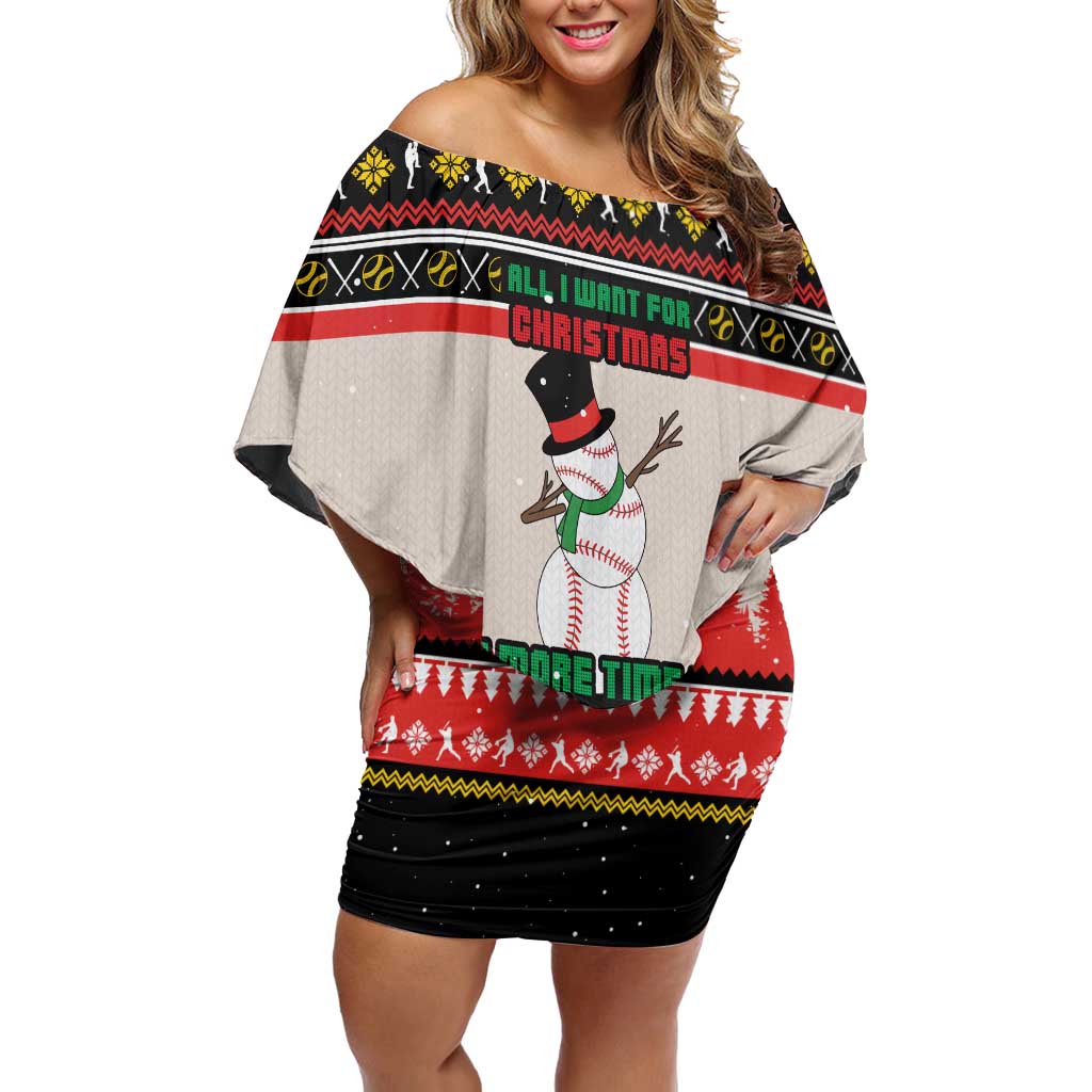 Is More Time for Baseball Design Off Shoulder Short Dress with Baseball Snowman All I Want for Christmas - Wonder Print Shop