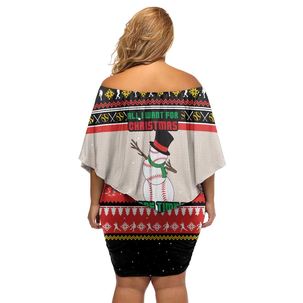 Is More Time for Baseball Design Off Shoulder Short Dress with Baseball Snowman All I Want for Christmas - Wonder Print Shop