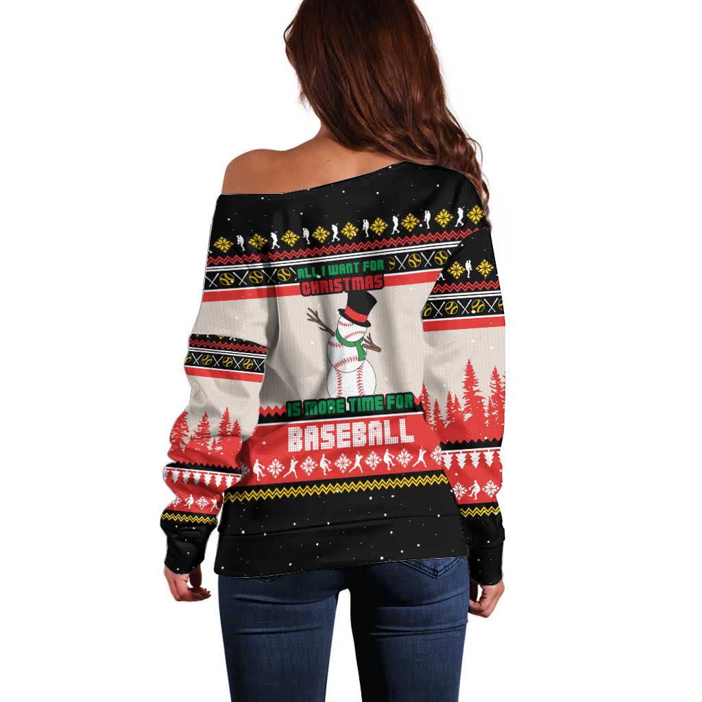 Is More Time for Baseball Design Off Shoulder Sweater with Baseball Snowman All I Want for Christmas - Wonder Print Shop