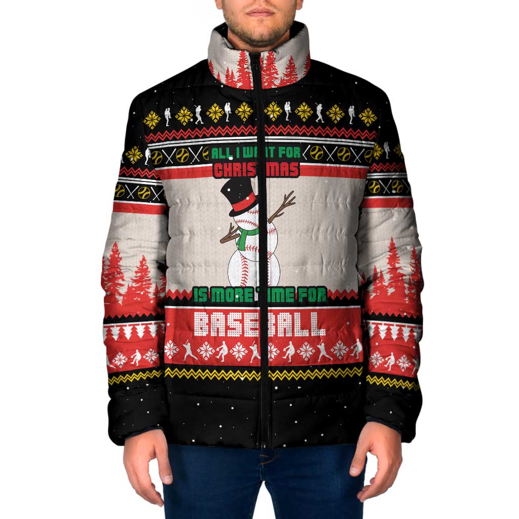 Is More Time for Baseball Design Padded Jacket with Baseball Snowman All I Want for Christmas - Wonder Print Shop