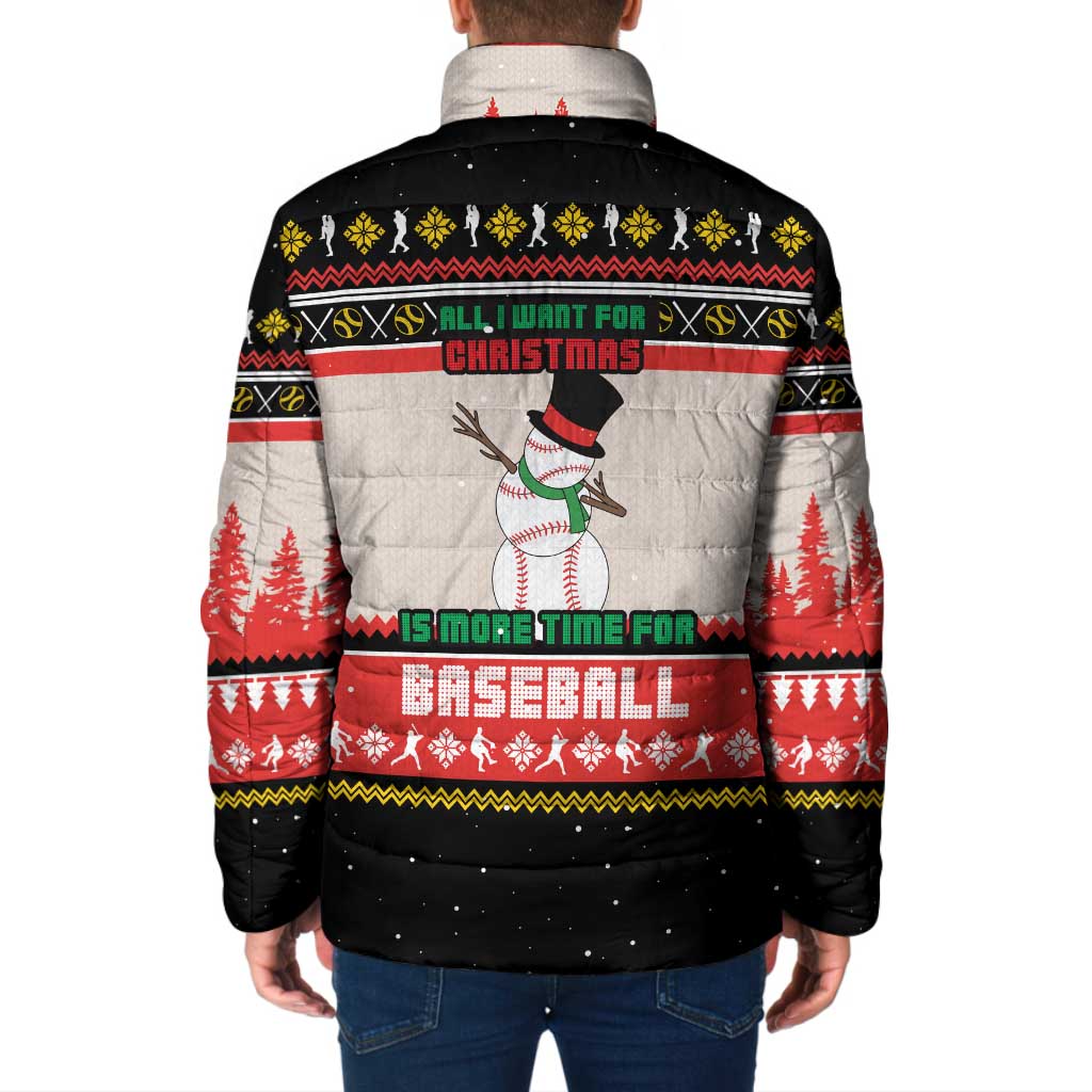 Is More Time for Baseball Design Padded Jacket with Baseball Snowman All I Want for Christmas - Wonder Print Shop