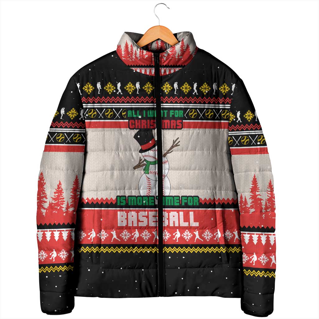 Is More Time for Baseball Design Padded Jacket with Baseball Snowman All I Want for Christmas - Wonder Print Shop