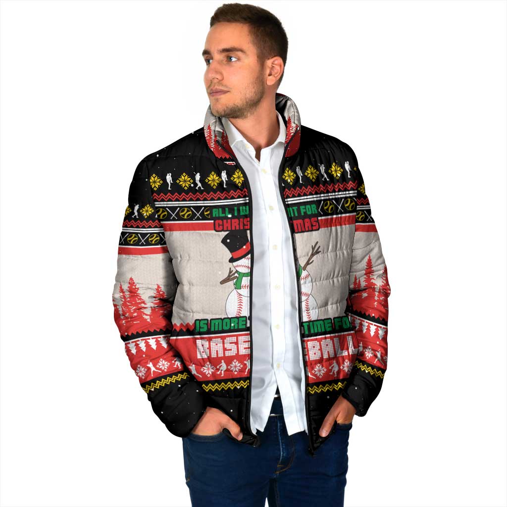 Is More Time for Baseball Design Padded Jacket with Baseball Snowman All I Want for Christmas - Wonder Print Shop