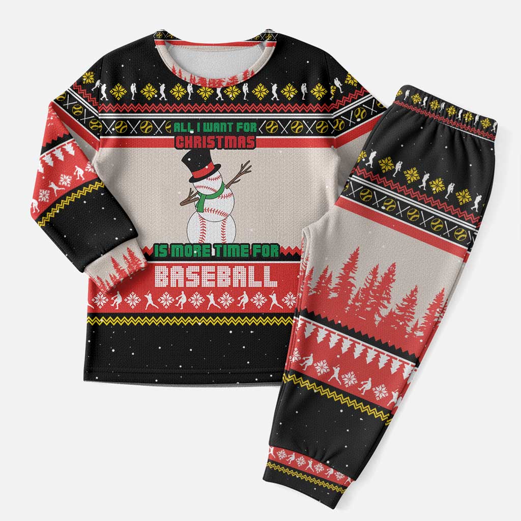 Is More Time for Baseball Design Christmas Pajama Set with Baseball Snowman All I Want for Christmas - Wonder Print Shop