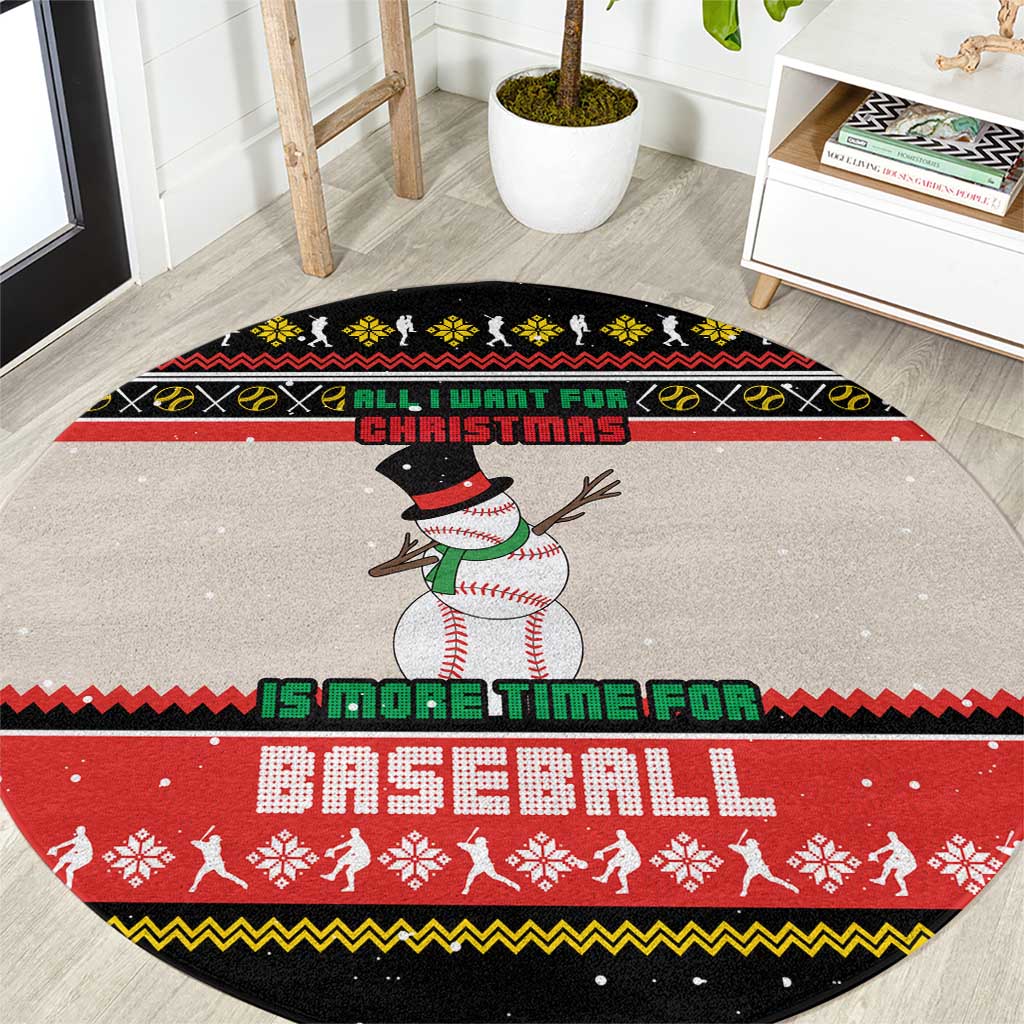 Is More Time for Baseball Design Round Carpet with Baseball Snowman All I Want for Christmas - Wonder Print Shop