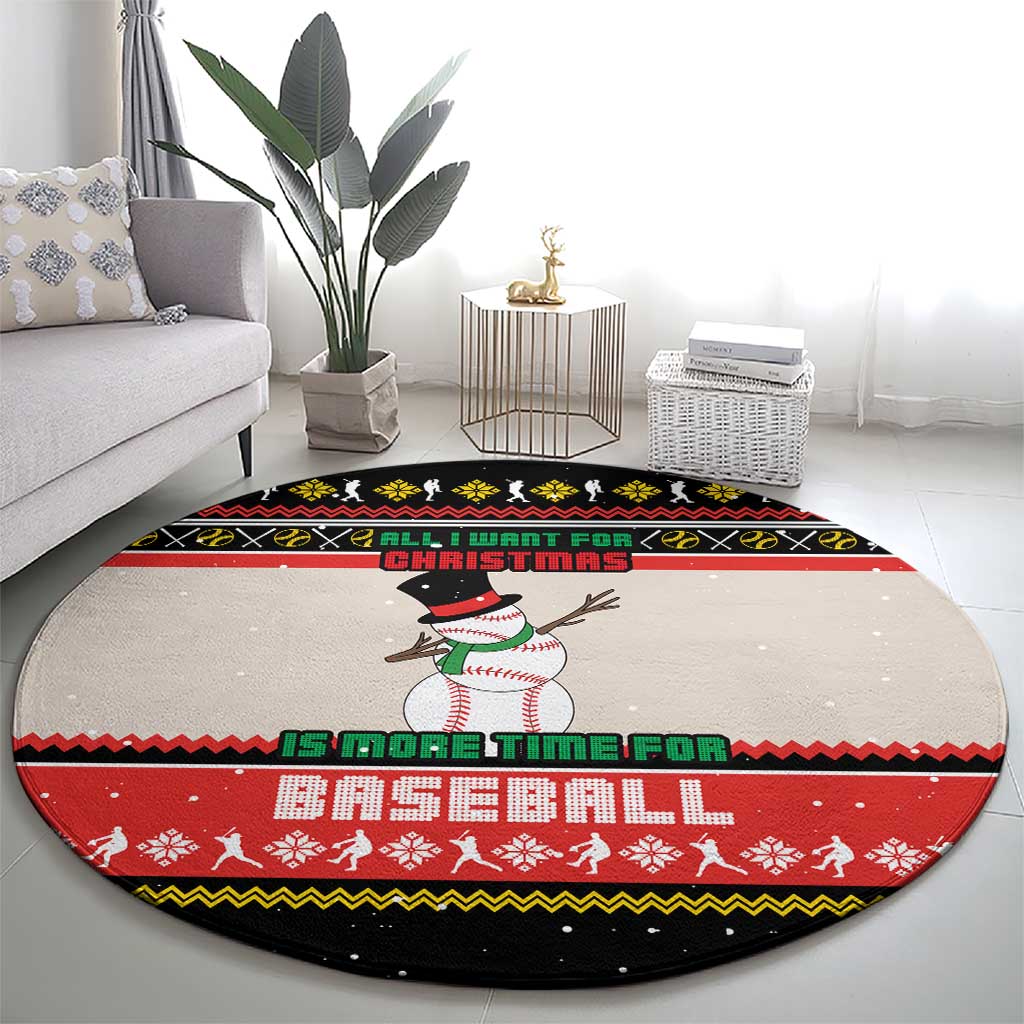 Is More Time for Baseball Design Round Carpet with Baseball Snowman All I Want for Christmas - Wonder Print Shop