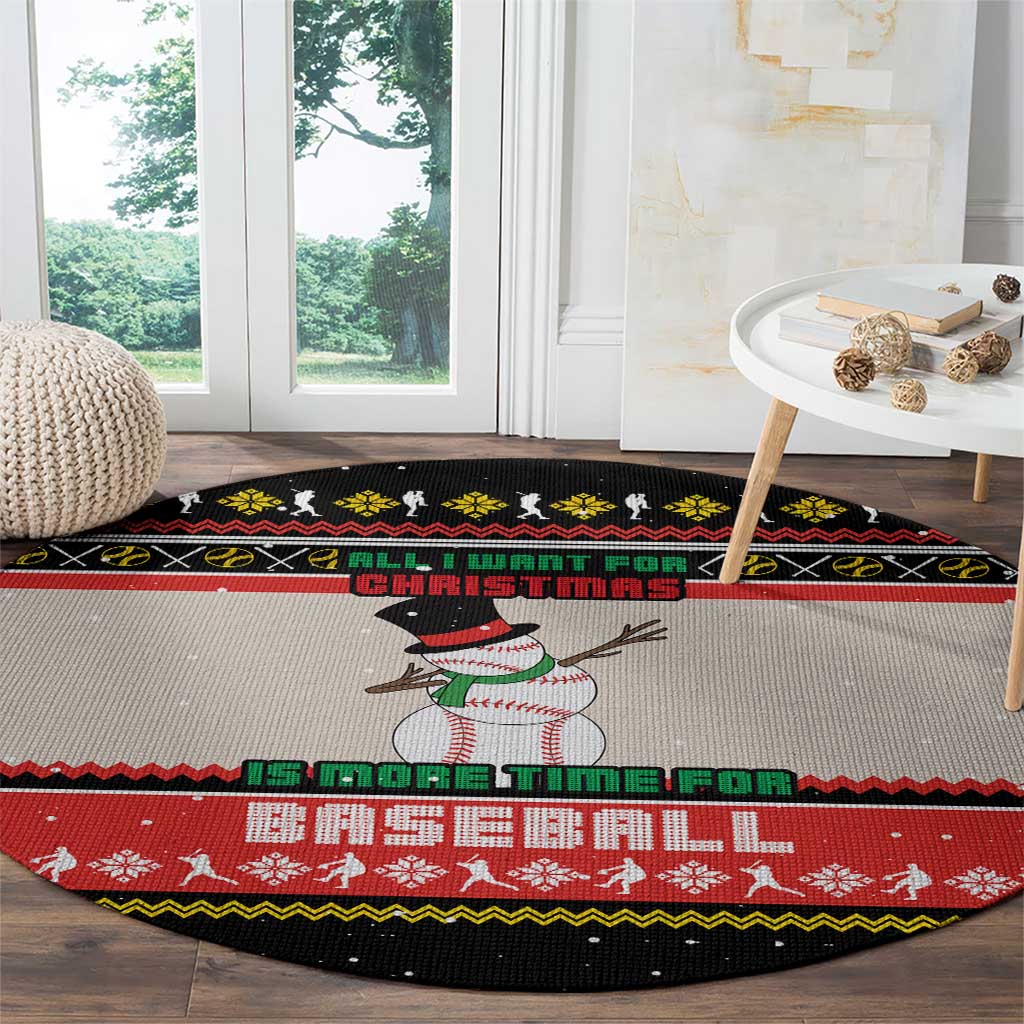 Is More Time for Baseball Design Round Carpet with Baseball Snowman All I Want for Christmas - Wonder Print Shop