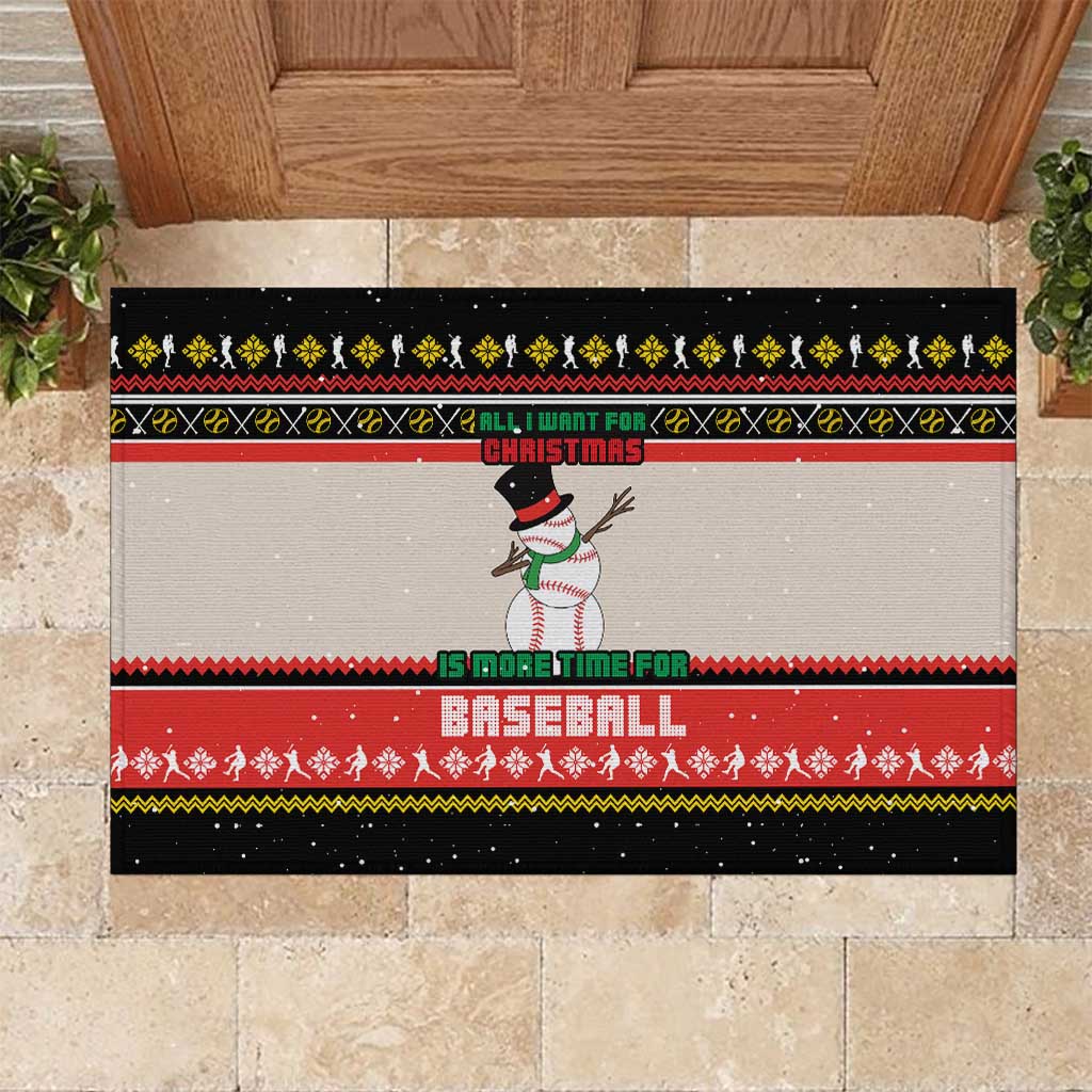 Is More Time for Baseball Design Rubber Doormat with Baseball Snowman All I Want for Christmas - Wonder Print Shop