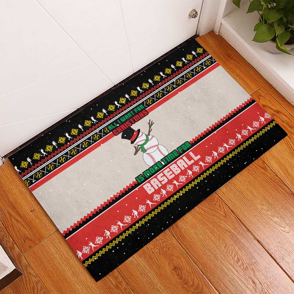 Is More Time for Baseball Design Rubber Doormat with Baseball Snowman All I Want for Christmas - Wonder Print Shop