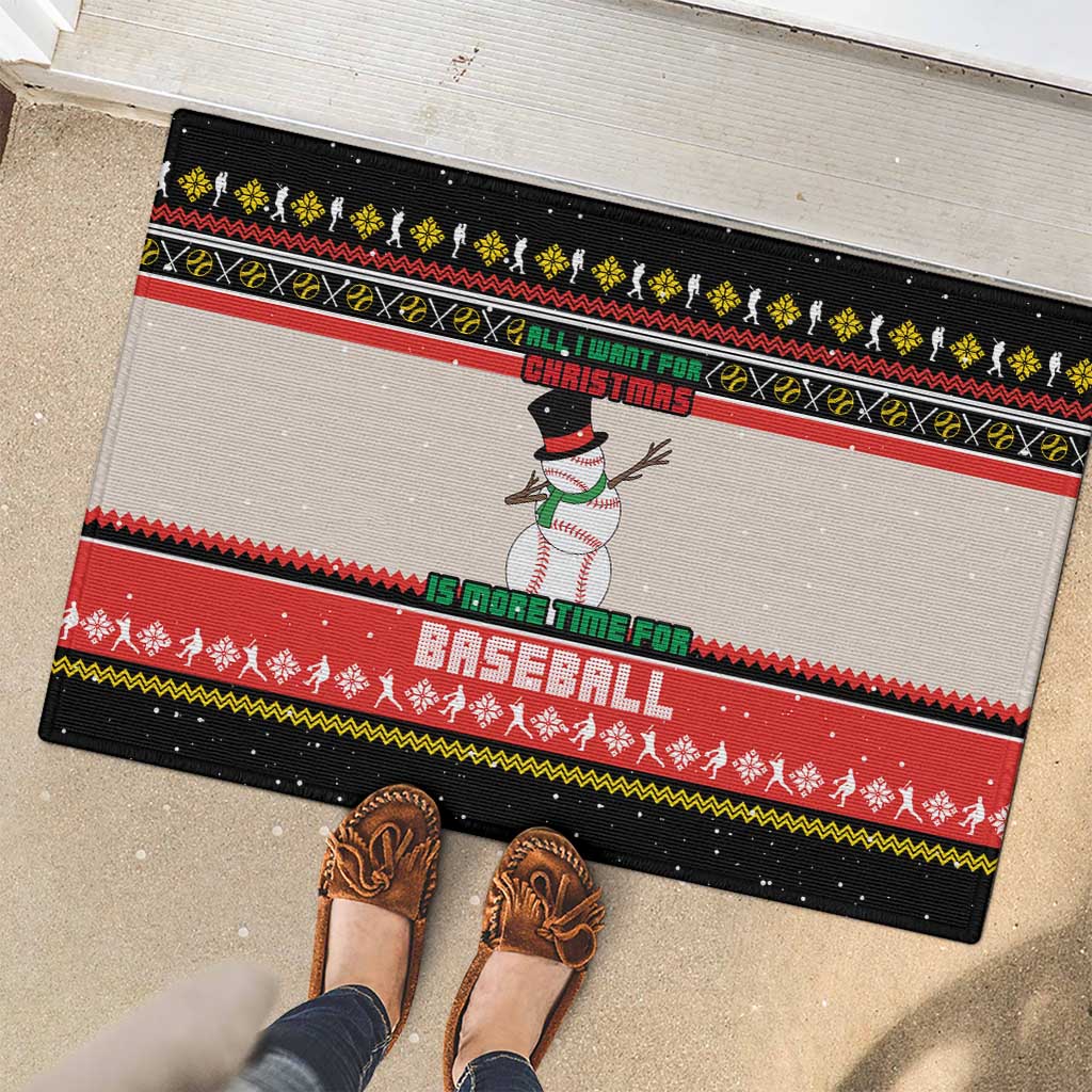 Is More Time for Baseball Design Rubber Doormat with Baseball Snowman All I Want for Christmas - Wonder Print Shop