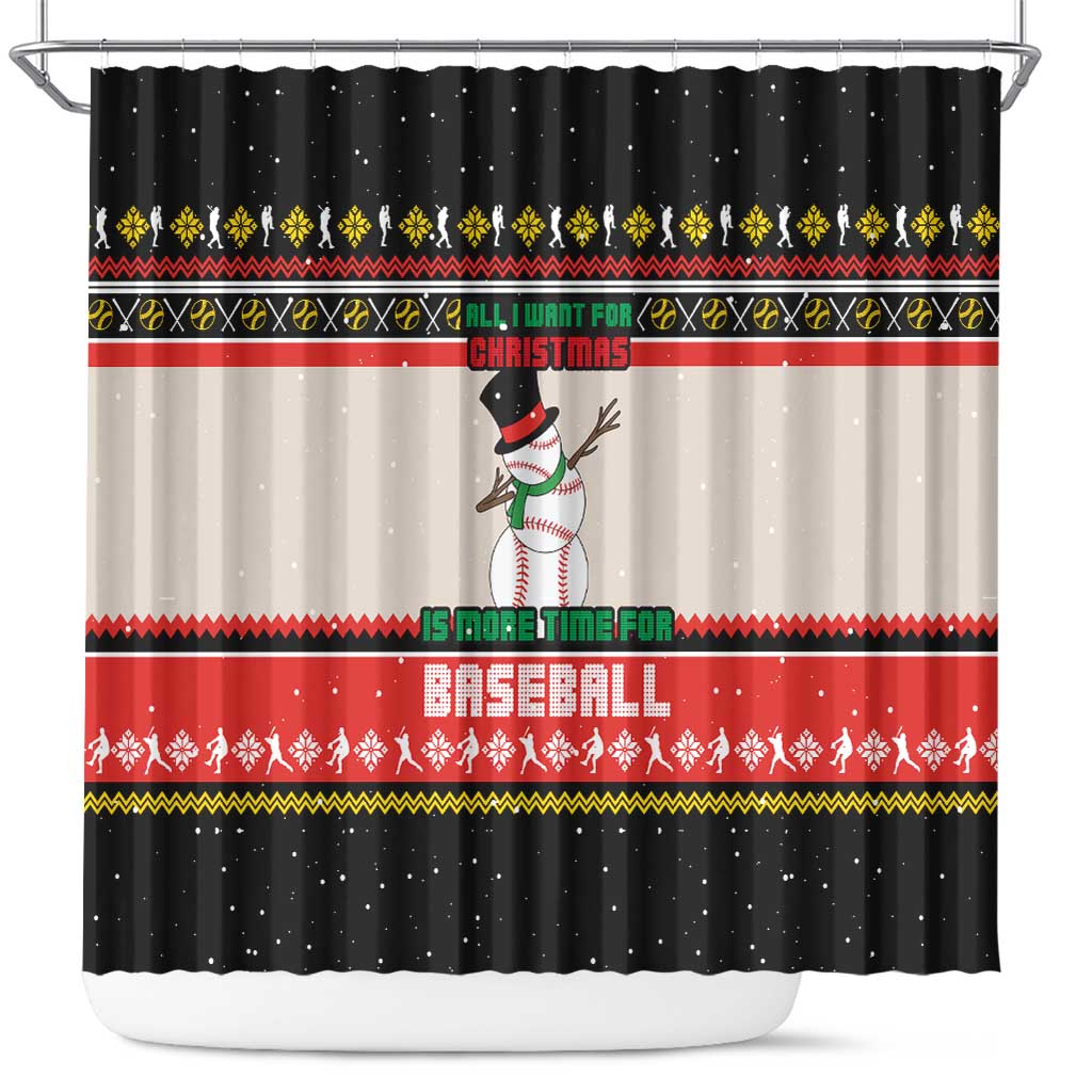 Is More Time for Baseball Design Shower Curtain with Baseball Snowman All I Want for Christmas - Wonder Print Shop
