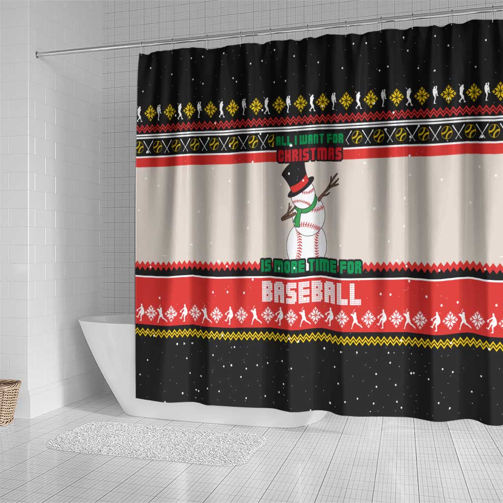 Is More Time for Baseball Design Shower Curtain with Baseball Snowman All I Want for Christmas - Wonder Print Shop