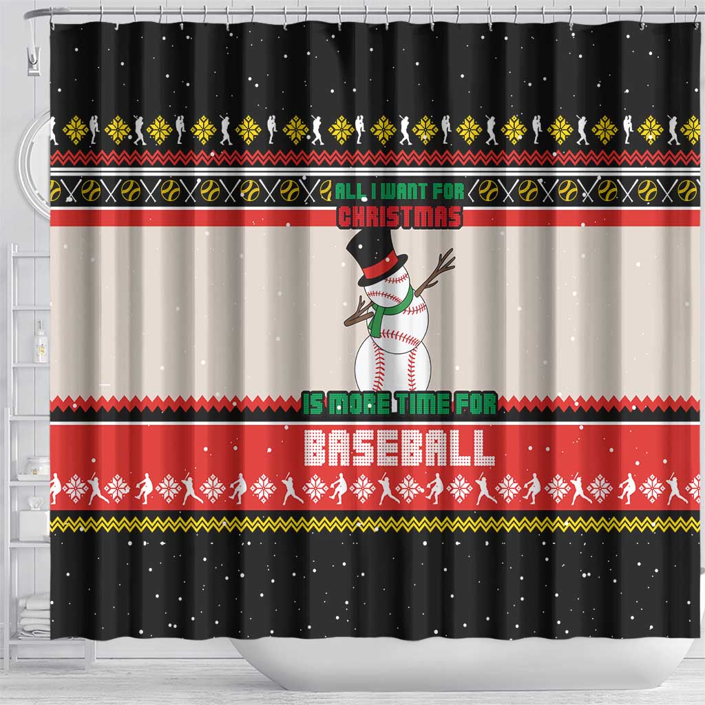 Is More Time for Baseball Design Shower Curtain with Baseball Snowman All I Want for Christmas - Wonder Print Shop