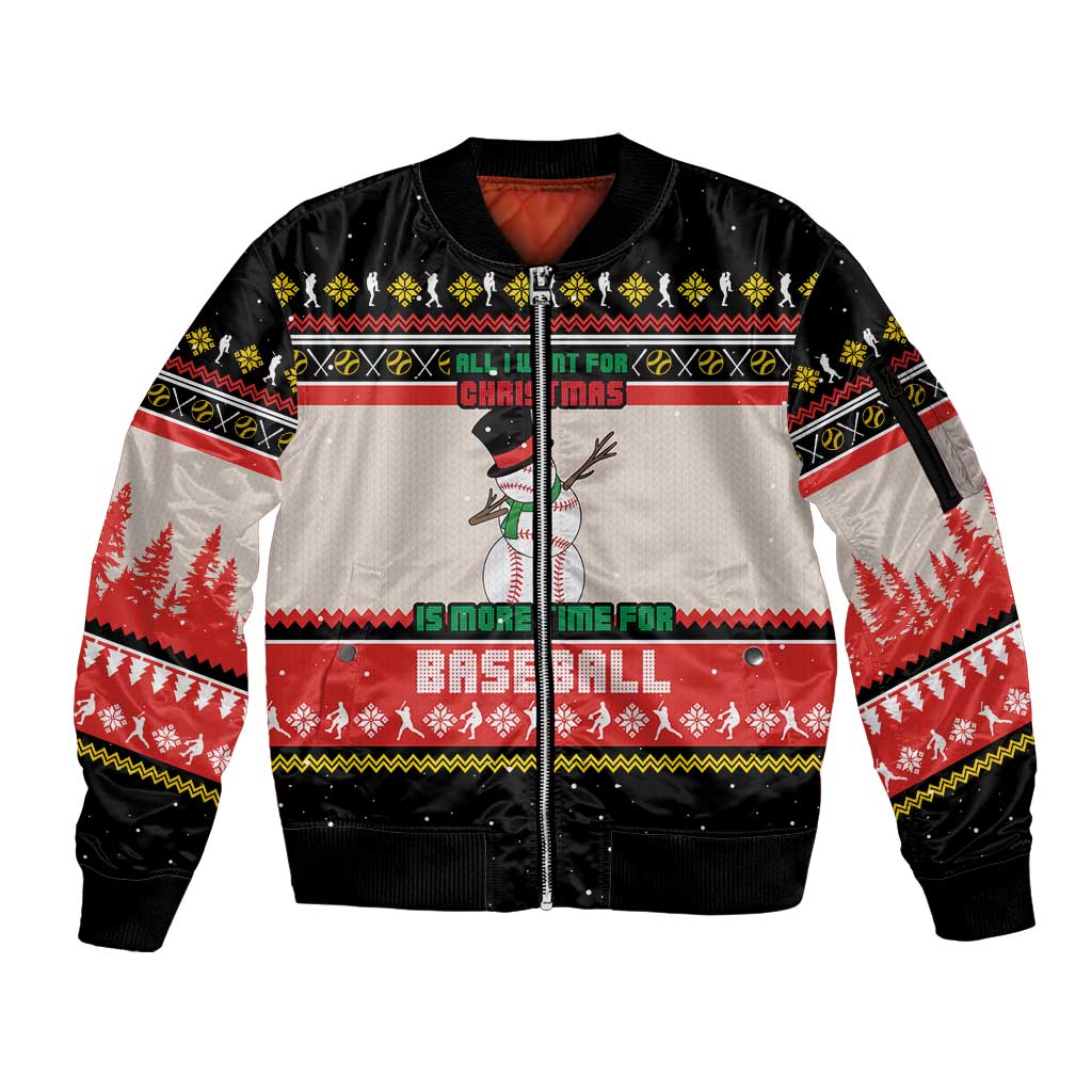Is More Time for Baseball Design Sleeve Zip Bomber Jacket with Baseball Snowman All I Want for Christmas - Wonder Print Shop