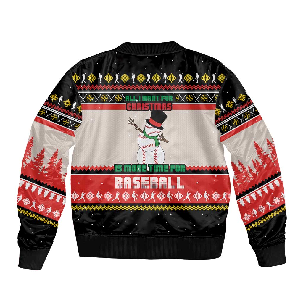 Is More Time for Baseball Design Sleeve Zip Bomber Jacket with Baseball Snowman All I Want for Christmas - Wonder Print Shop