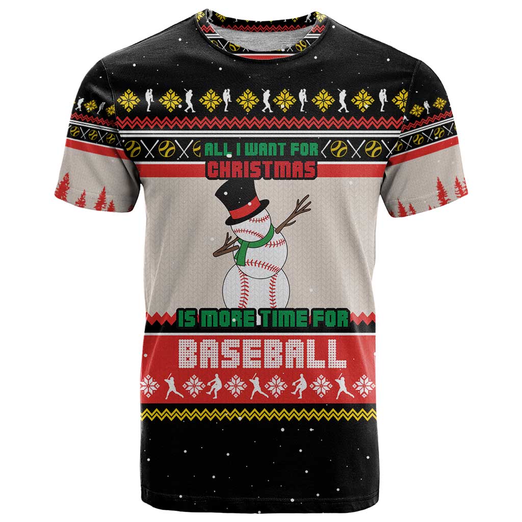 Is More Time for Baseball Design T Shirt with Baseball Snowman All I Want for Christmas - Wonder Print Shop